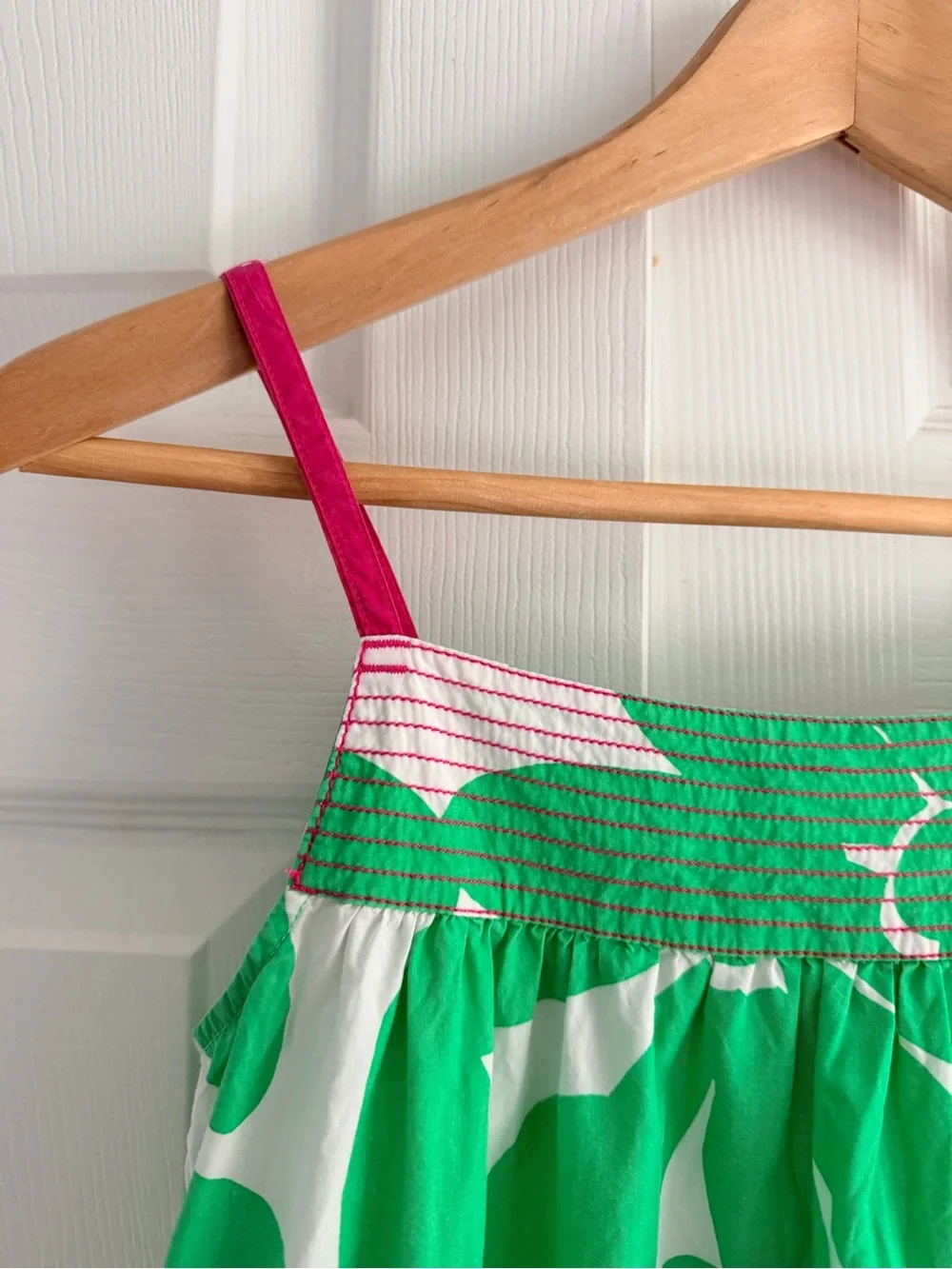 Mini Boden Girls 11-12Y Green White Floral Cotton Sundress Pink Straps